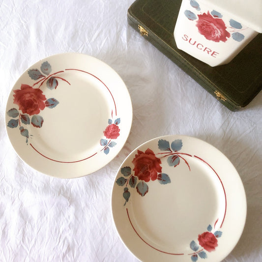 フランスアンティーク バドンヴィレー バラ柄ディナープレート 平皿 フランスアンティーク食器 ブロカントアンティーク 蚤の市