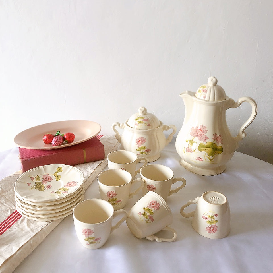 ディゴワンサルグミンヌ Digoin&sarreguemines Lotus ロチュス コーヒー/ティーポット&カップ&ソーサー フランスアンティーク食器 ブロカントアンティーク 蚤の市