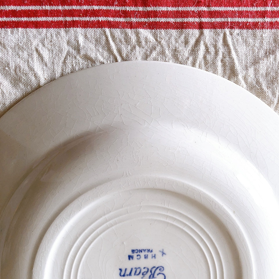 フランスアンティーク HBCM Béarn クレイユモントロー バスク柄 スーププレート /深皿 e「マロンxブルー」 フランスアンティーク食器 ブロカント 蚤の市