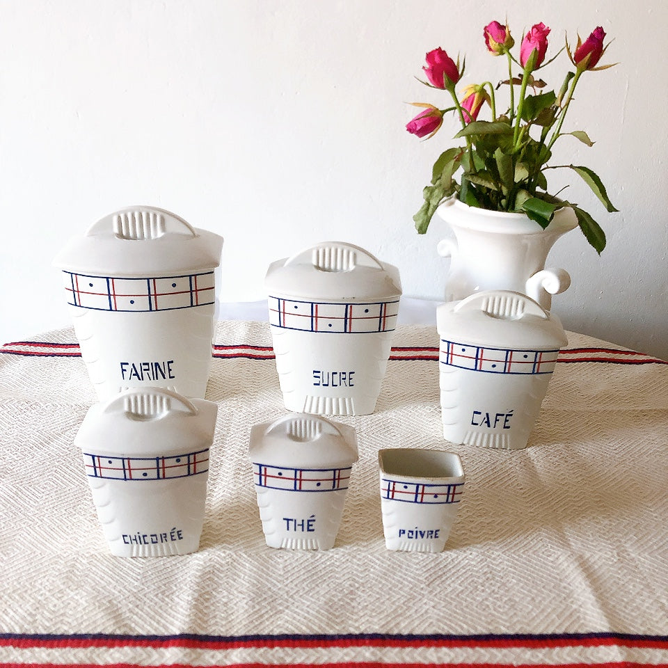 リュネヴィル K&G LUNEVILLE " MALOU"シリーズ 陶器製キャニスター SUCRE 他計4点セット フランスアンティーク食器 蚤の市 ブロカント