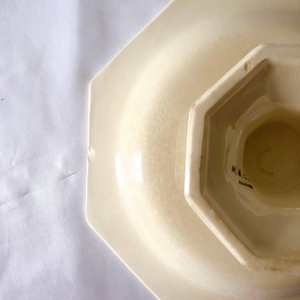 クレイユモントロー オクトゴナル コンポティエ コンポ―ト皿 フランスアンティーク食器 アンティーク食器 ブロカントアンティーク 蚤の市