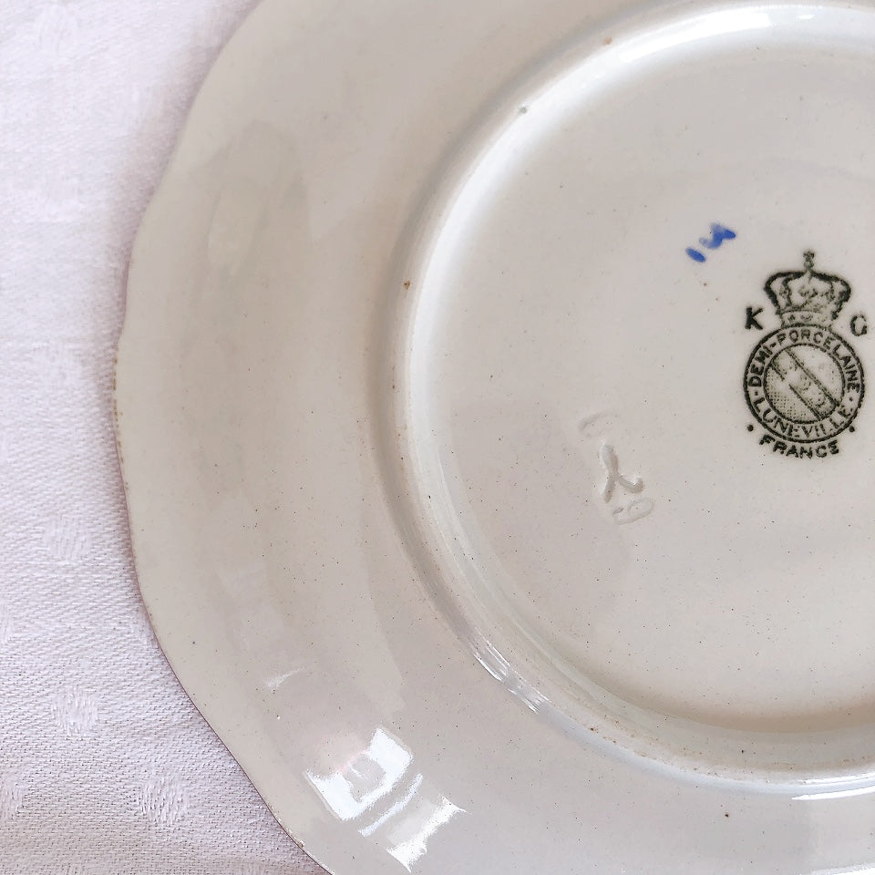 リュネヴィル " Réverbère"シリーズ ソーサー 小皿 デザート皿 3点セット A フランスアンティーク食器 蚤の市 ブロカント