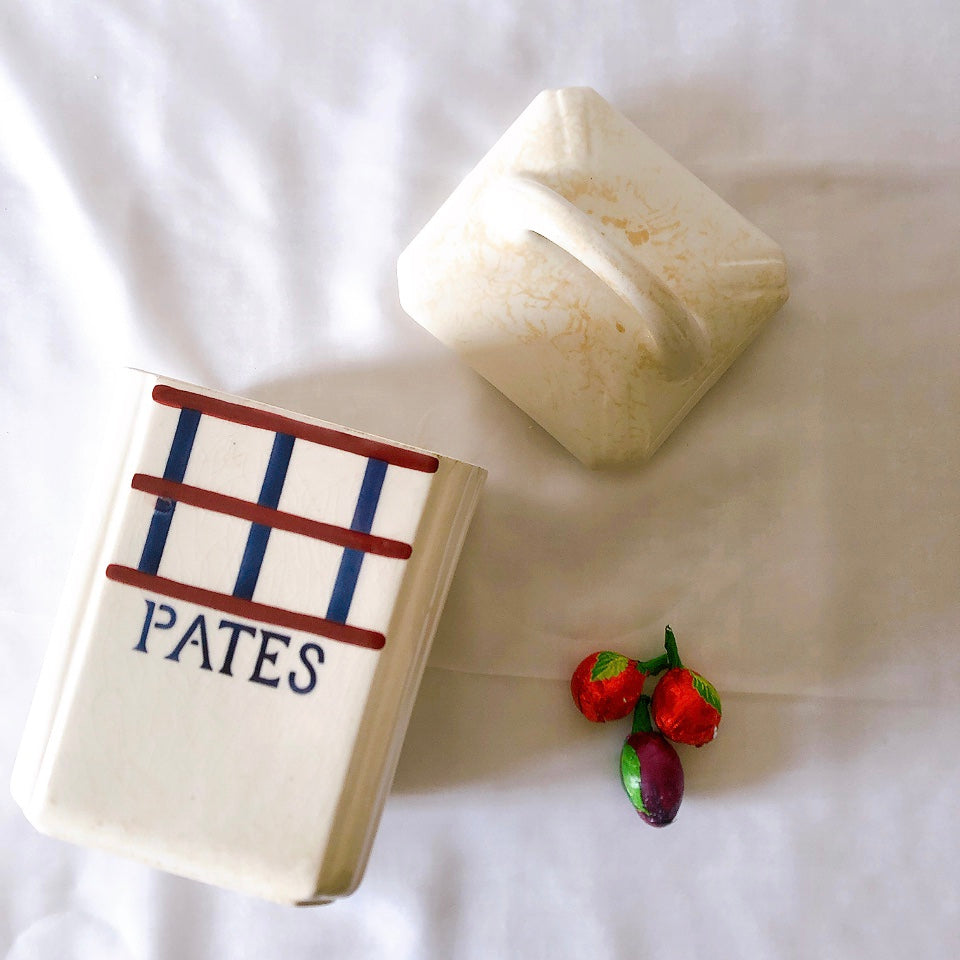 クレイユエモントロー HBCM Béarn バスク柄 陶器キャニスター 「ルージュ・マリン」PATES フランスアンティーク食器 ブロカントアンティーク 蚤の市