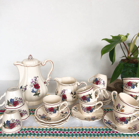 ディゴワンサルグミンヌ Digoin&sarreguemines アグレスト コーヒー/ティーポット&ミルクポット&カップ&ソーサー フランスアンティーク食器 フランス蚤の市・ブロカント