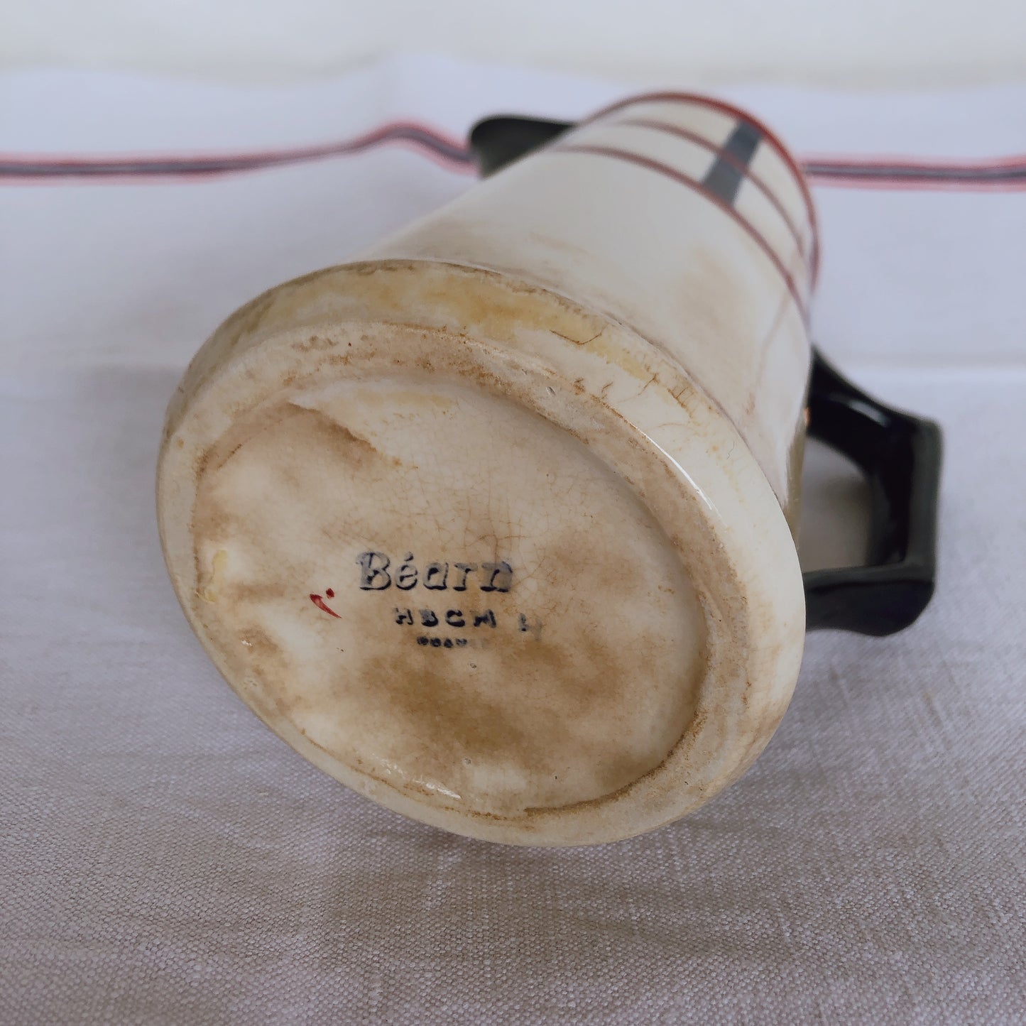 クレイユエモントロー HBCM Béarn バスク柄 ピシェ ミルクポット 400ML「ルージュ・マリン」B フランスアンティーク食器 ブロカント