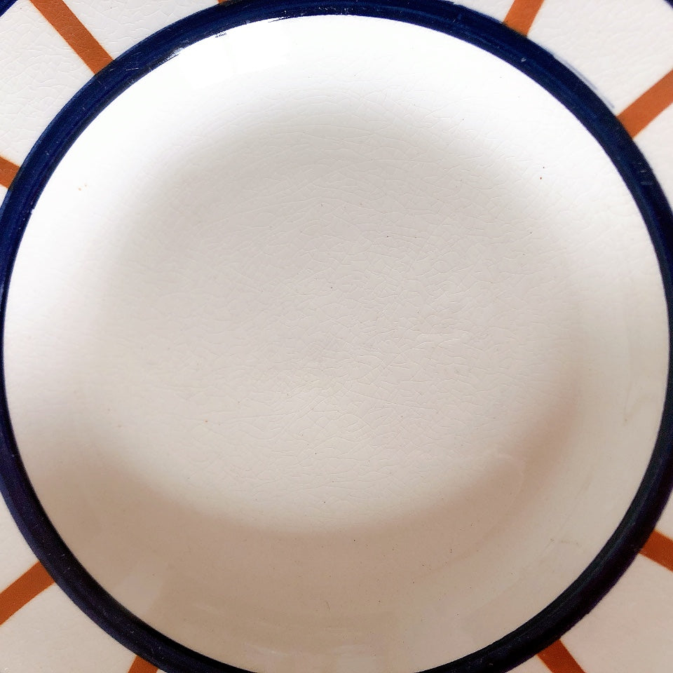 フランスアンティーク HBCM Béarn クレイユモントロー バスク柄 スーププレート /深皿 a「マロンxブルー」 フランスアンティーク食器 ブロカント 蚤の市