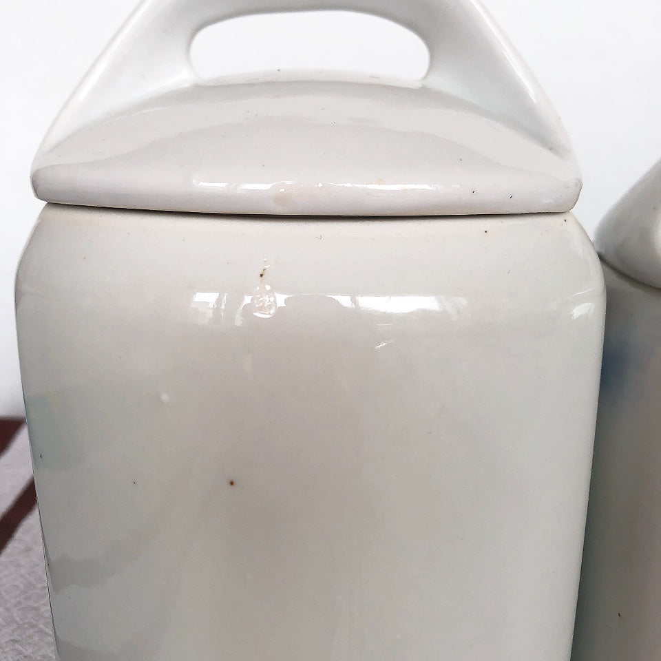 フランスアンティーク 陶器キャニスター ローズ柄ブルー 4点セット フランスアンティーク食器 ブロカント 蚤の市