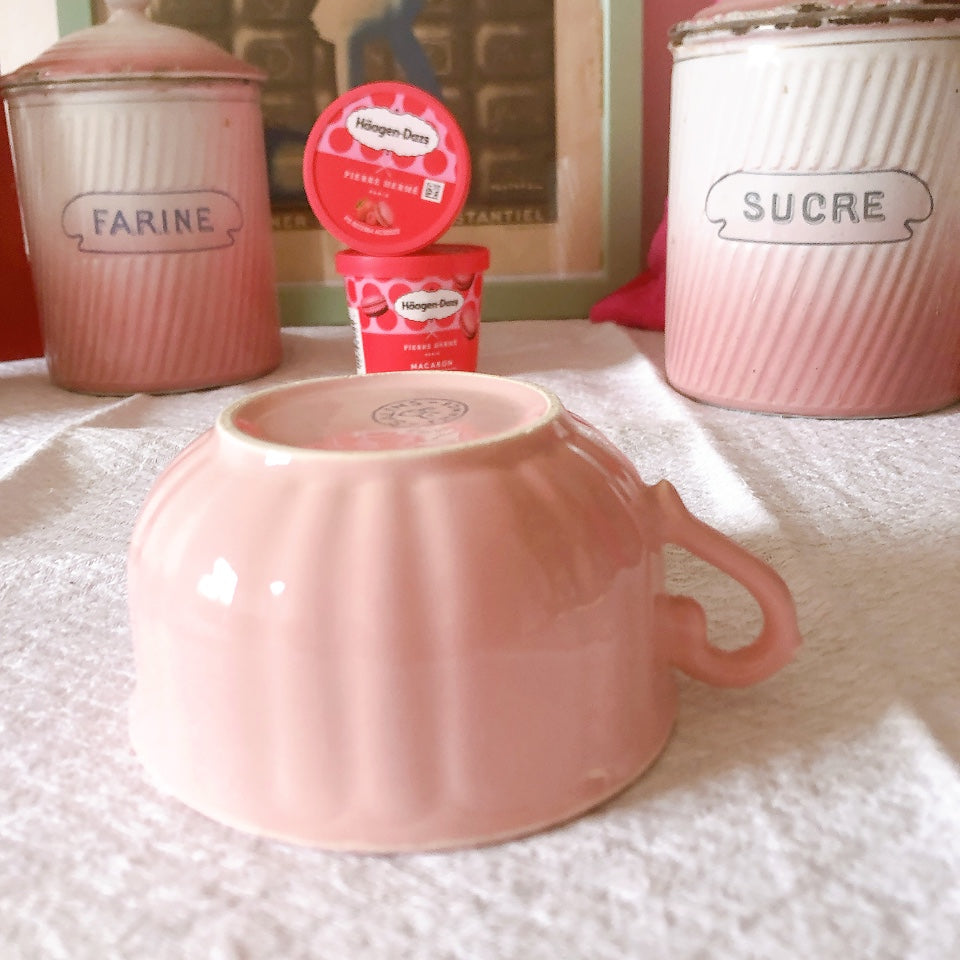 サラン SALINS 花リムカップ&ソーサー ピンク フランスアンティーク食器 フランス蚤の市・ブロカント
