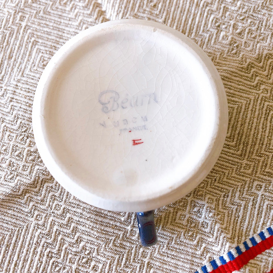 クレイユモントロー HBCM Béarn バスク柄 カップ&ソーサー「レッドーxブルー」A フランスアンティーク食器 ブロカントアンティーク 蚤の市