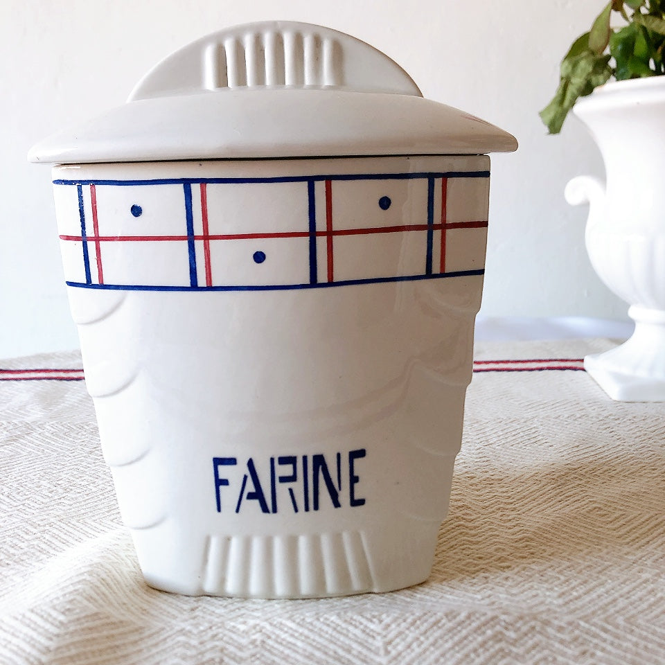 リュネヴィル K&G LUNEVILLE " MALOU"シリーズ 陶器製キャニスター FARINE フランスアンティーク食器 蚤の市 ブロカント