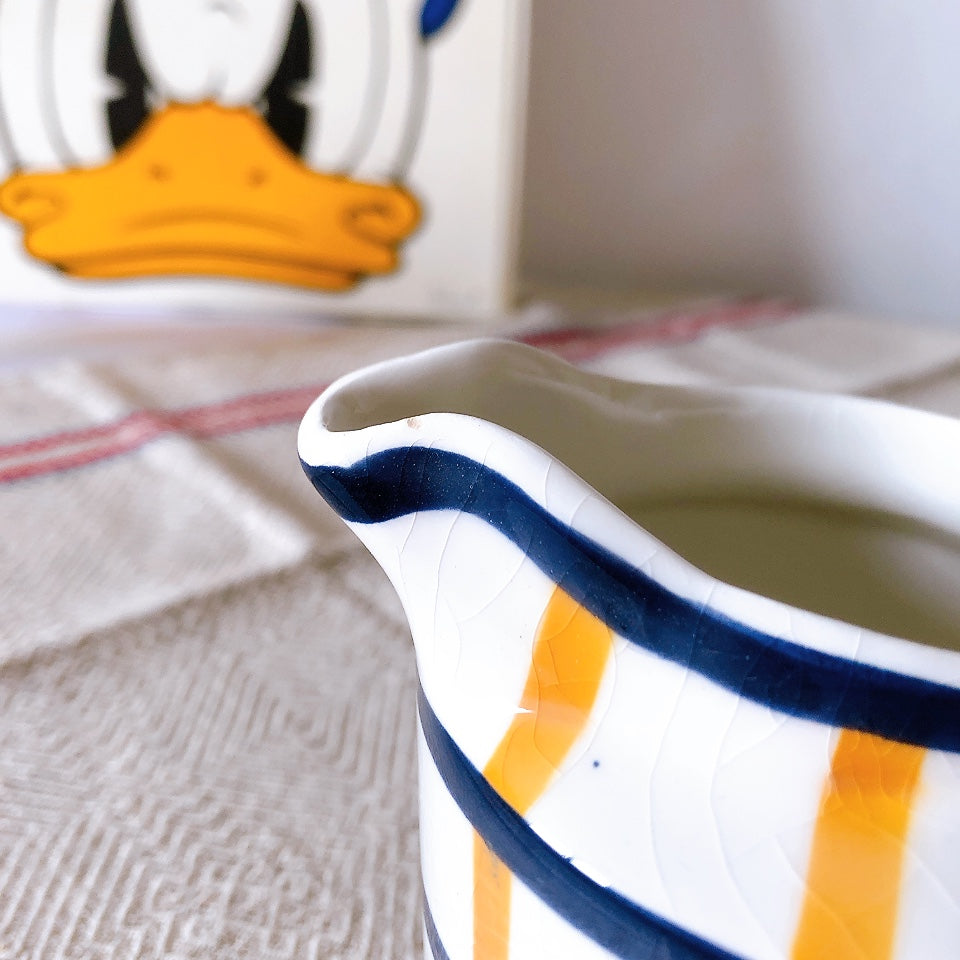 クレイユモントロー HBCM Béarn バスク柄 ミルクポット「イエロー・ブルー」フランスアンティーク食器 ブロカントアンティーク 蚤の市