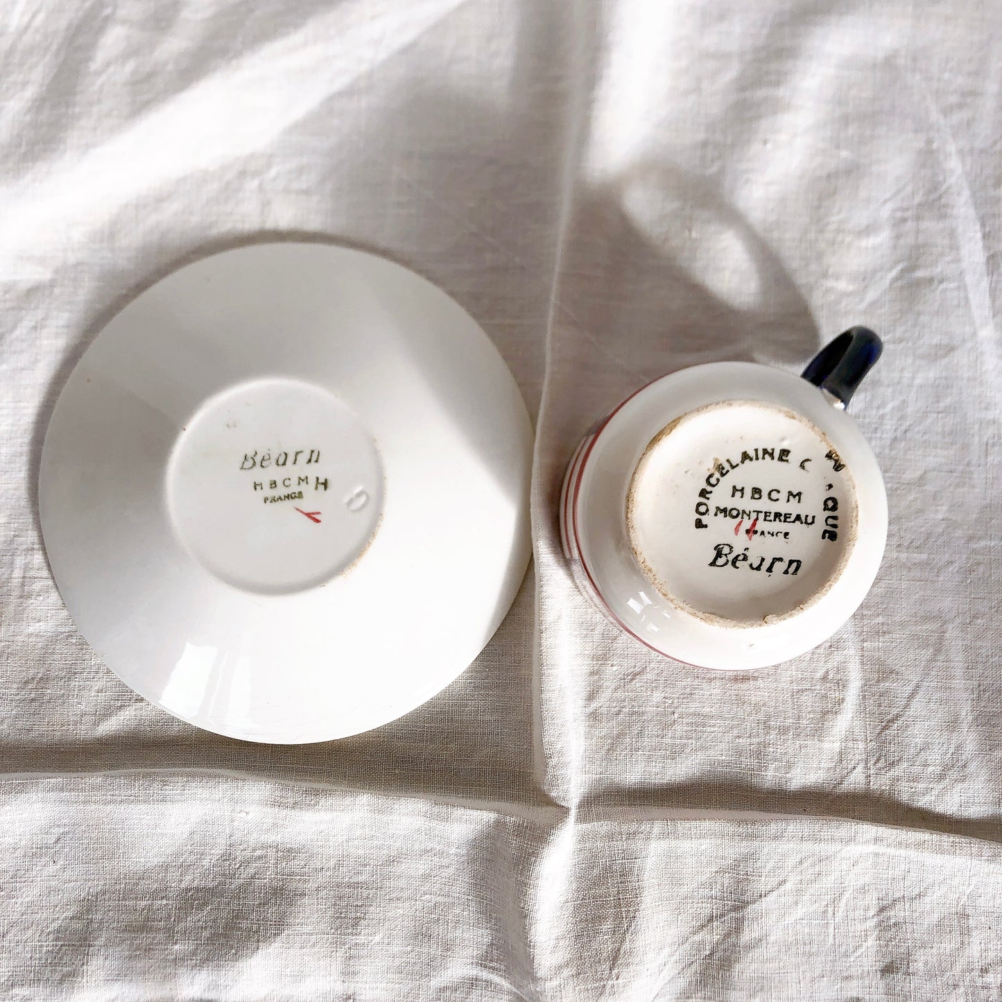 クレイユモントロー HBCM Béarn バスク柄 カップ&ソーサー フランスアンティーク ブロカント 蚤の市