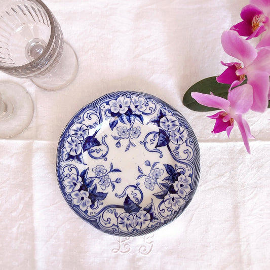 フランスアンティーク クレイユモントロー 『フローラ』デザートプレート・平皿 B ブルー アンティーク食器 フランスブロカント・蚤の市