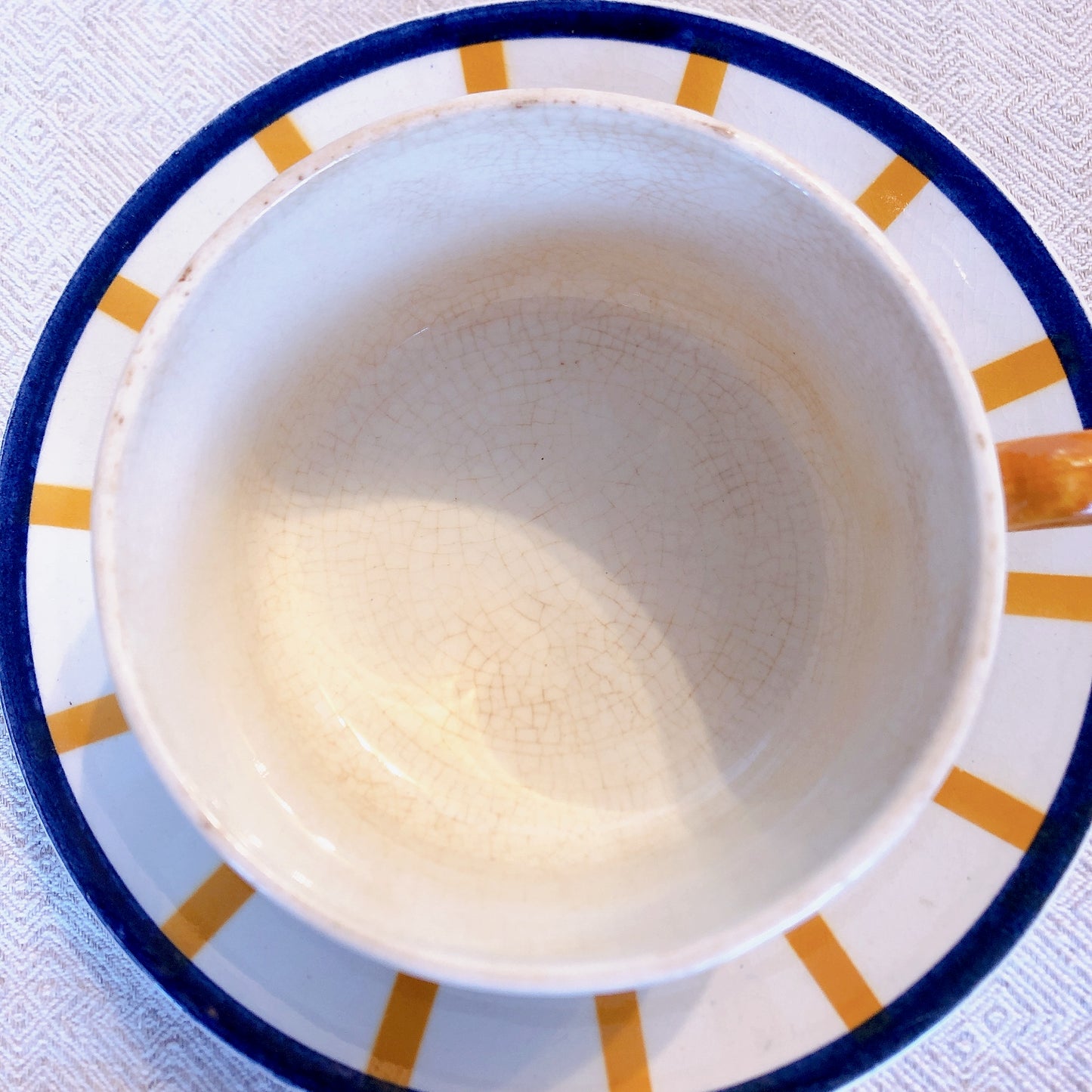 クレイユモントロー HBCM Béarn バスク柄カップ&ソーサー「イエローxブルー」 B フランスアンティーク食器 ブロカント バスク柄アンティーク