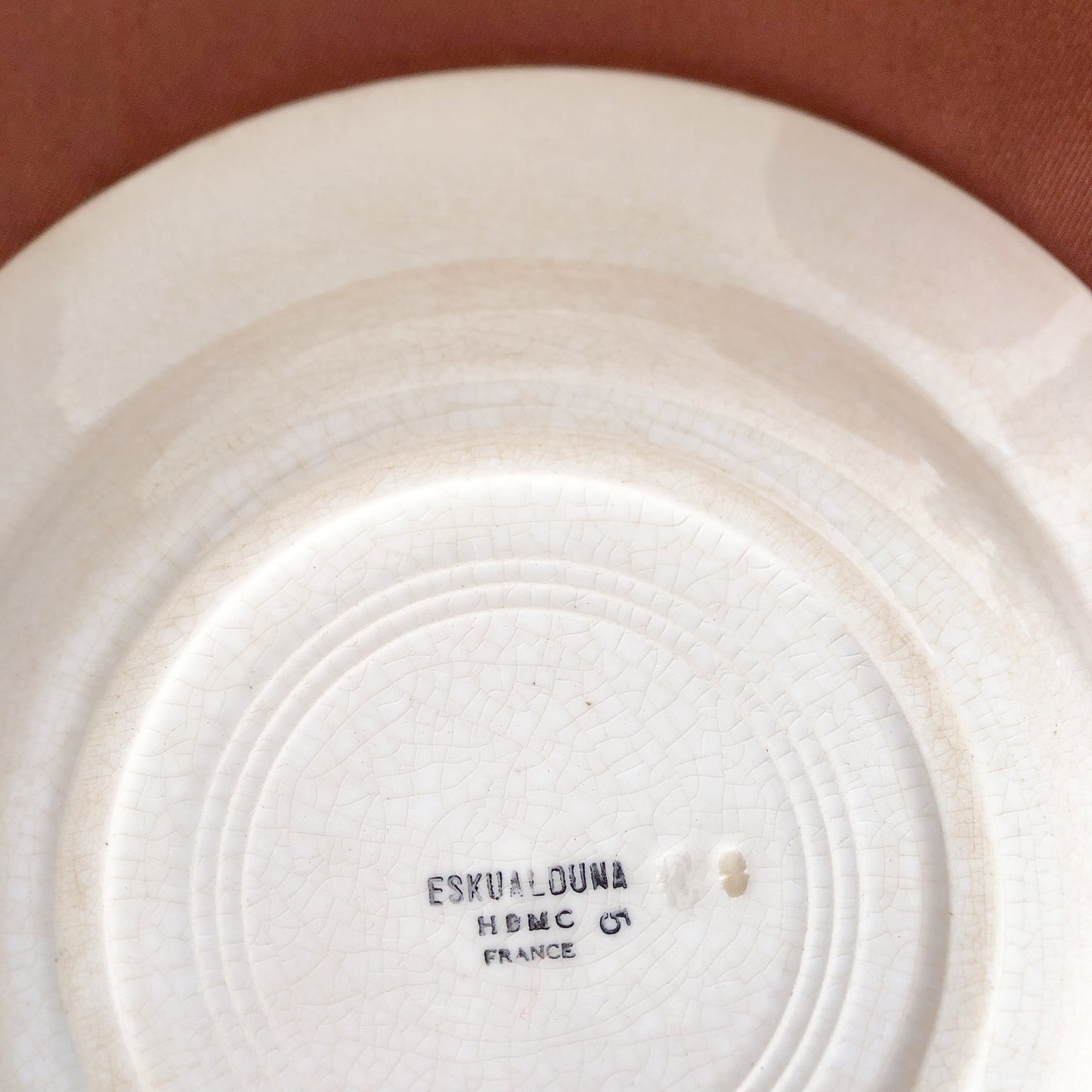 クレイユエモントロー HBCM ベアン ESKUALDUNA バスク柄スーププレート/深皿 B フランスアンティーク食器 バスク柄アンティーク ブロカント 蚤の市