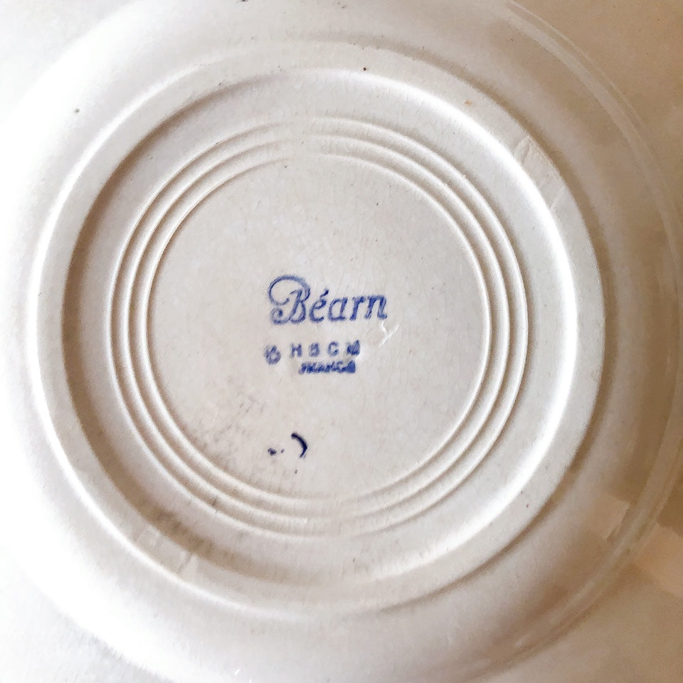 フランスアンティーク HBCM Béarn クレイユモントロー バスク柄 スーププレート /深皿 E「マロンxブルー」 フランスアンティーク食器 ブロカント 蚤の市