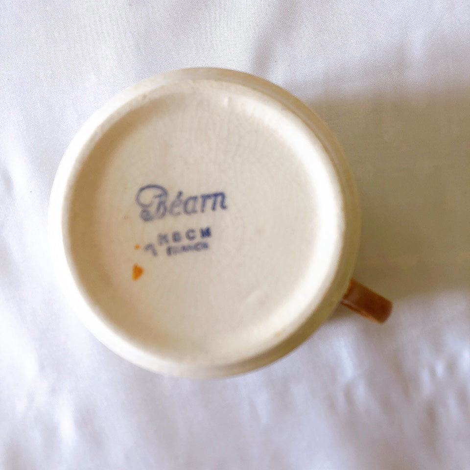 クレイユモントロー HBCM Béarn バスク柄 カップ&ソーサー「イエローxブルー」B フランスアンティーク食器 ブロカントアンティーク 蚤の市