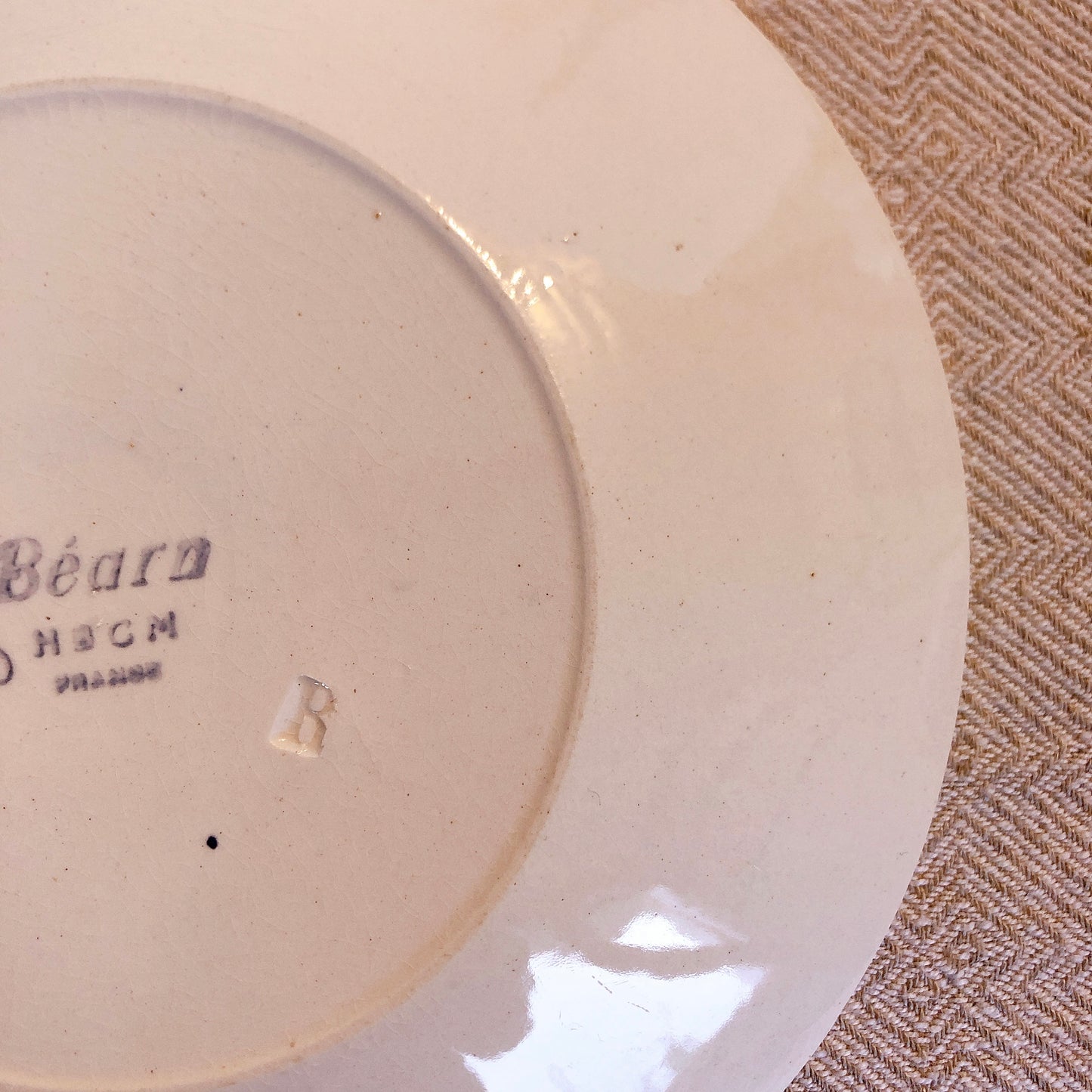 クレイユモントロー HBCM Béarn バスク柄カップ&ソーサー「イエローxブルー」 B フランスアンティーク食器 ブロカント バスク柄アンティーク