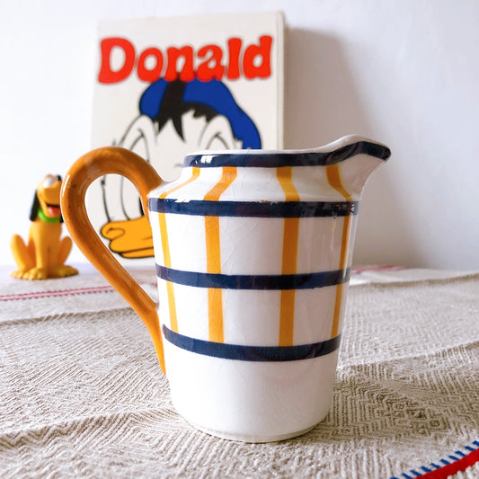 クレイユモントロー HBCM Béarn バスク柄 ミルクポット「イエロー・ブルー」フランスアンティーク食器 ブロカントアンティーク 蚤の市