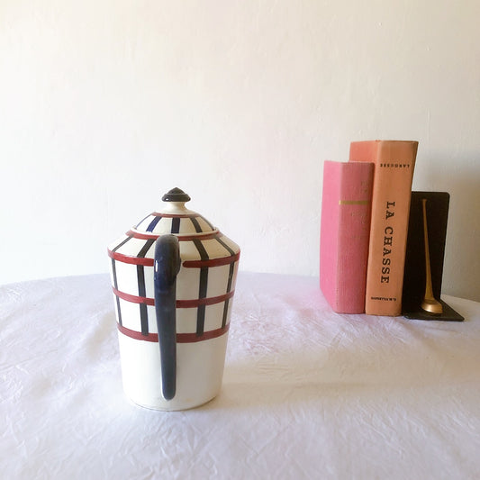 クレイユモントロー HBCM Béarn バスク柄 コーヒー/ティポット「レッド・ブルー」フランスアンティーク食器 ブロカント 蚤の市 アンティーク食器 バスク柄アンティーク