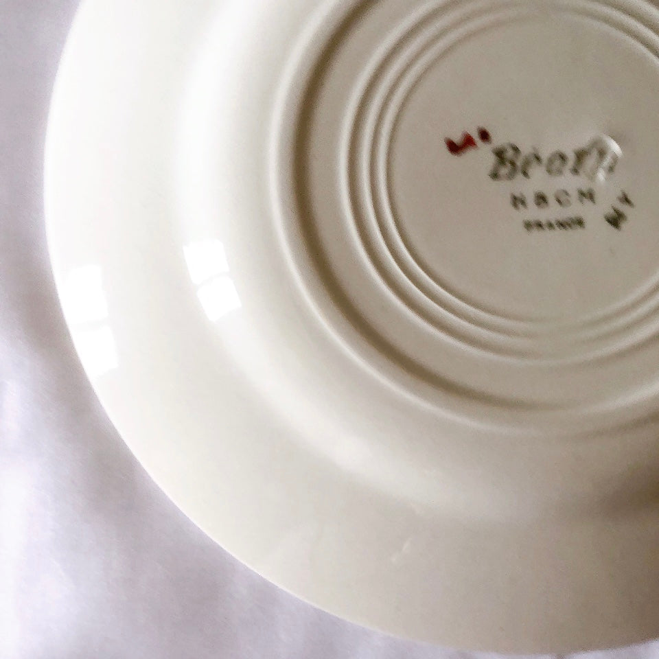 フランスアンティーク HBCM Béarn クレイユエモントロー バスク柄デザートプレート レッドxブルー フランスアンティーク食器 ブロカント 蚤の市