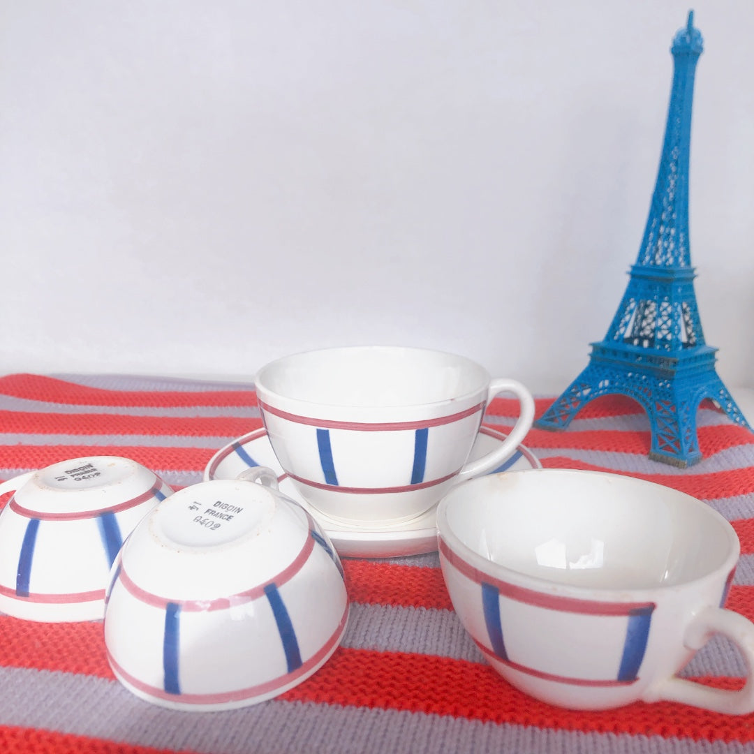 ディゴワンサルグミンヌ バスク柄 カップ&ソーサー 『ルージュ・マリン』 フランスアンティーク食器 フランス蚤の市・ブロカント バスク柄食器
