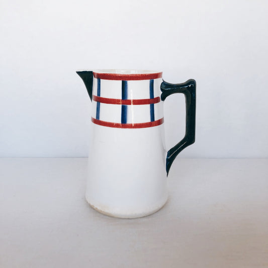 ご予約クレイユエモントロー HBCM Béarn バスク柄 ピシェ 600ML「ルージュ・マリン」フランスアンティーク食器 ブロカント