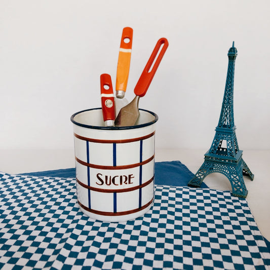 フランスアンティーク・ヴィンテージ バスク柄 ホーロー製キャニスター A フランスアンティーク/ビンテージ雑貨 ブロカント 蚤の市