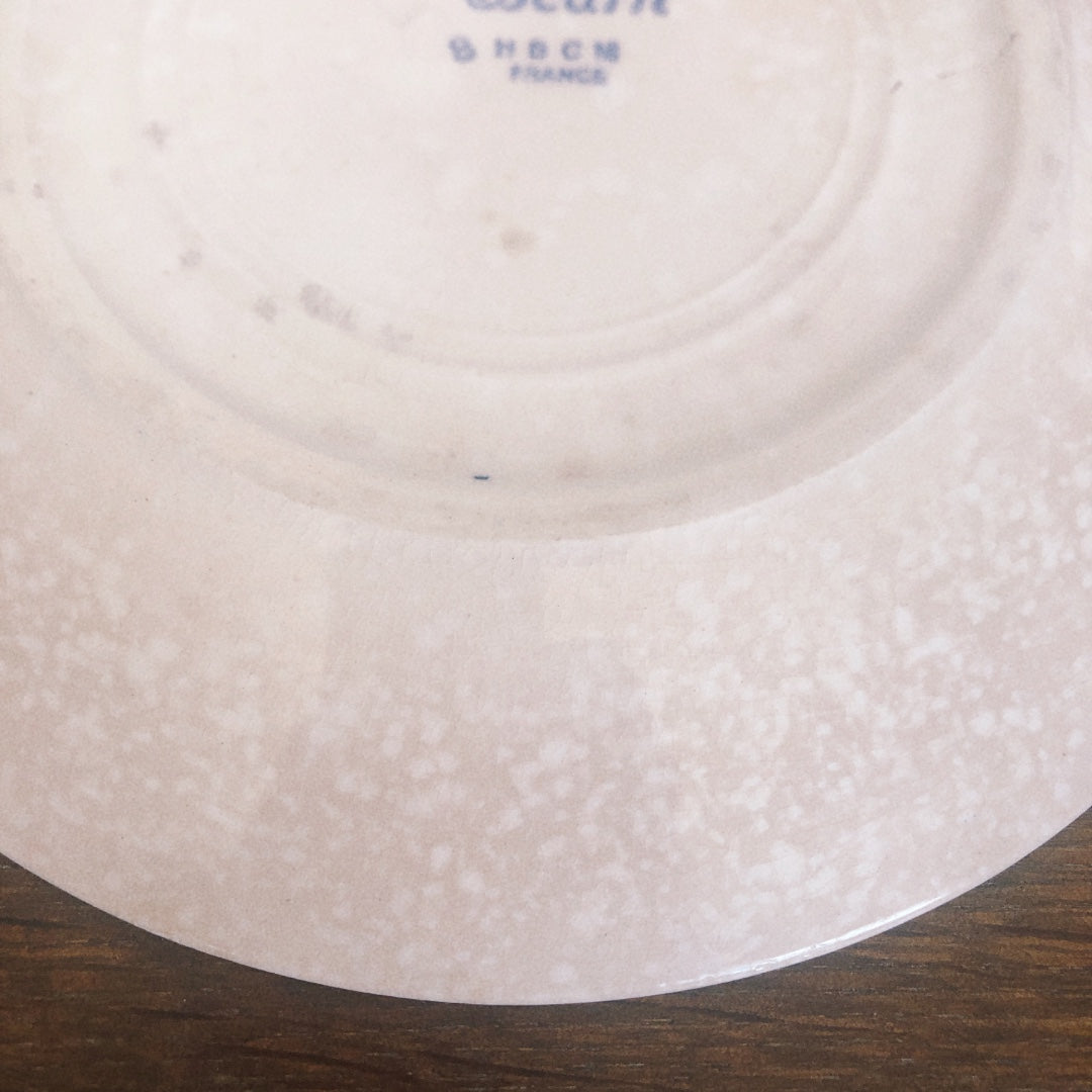 クレイユエモントロー HBCM Béarn デザートープレート/平皿 バスク柄 E「ボルドーxダークブルー」フランスアンティーク食器 ブロカント 蚤の市