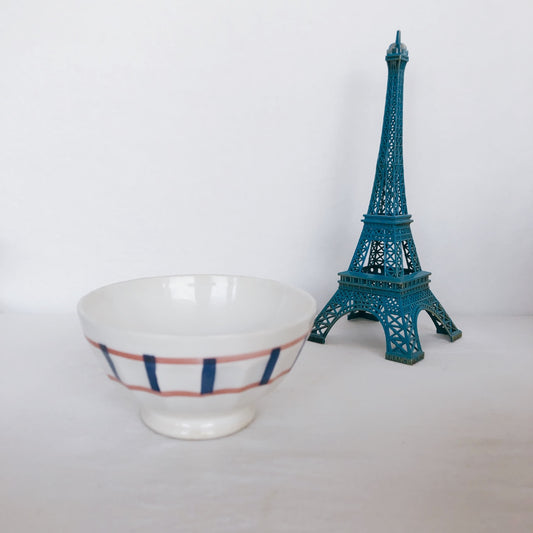 ご予約 バスク柄 カフェオレボール「レッドxブルー」A フランスアンティーク食器 ブロカント 蚤の市