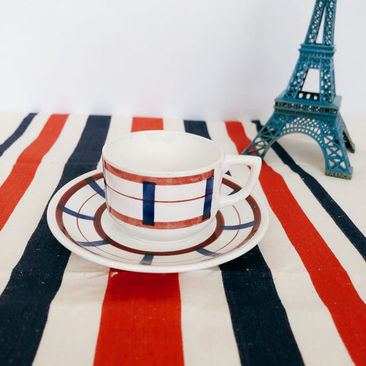 ディゴワンサルグミンヌ カップ&ソーサー A バスク柄 FANDANGO『ルージュ・マリン』フランスアンティーク食器 フランス 蚤の市