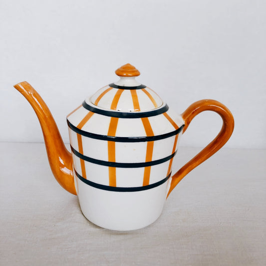 『ご予約』クレイユモントロー HBCM Béarn バスク柄 コーヒー/ティポット「イエロー・ダークブルー」フランスアンティーク ブロカント 蚤の市