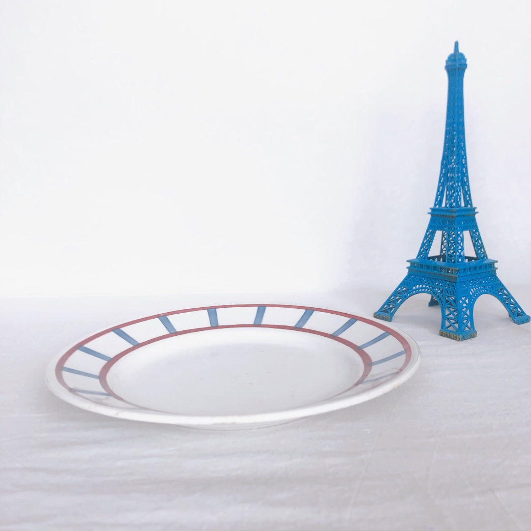 バドンヴィレー ディナープレート/平皿 23.8cm バスク柄 『レッド・ブルー』 フランスアンティーク食器 フランス蚤の市 ブロカント