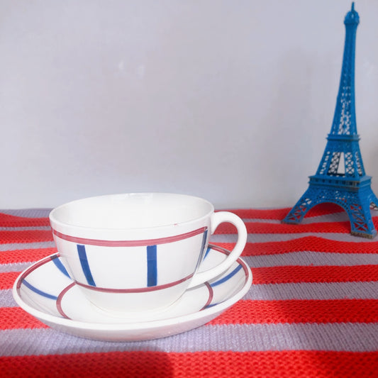 ディゴワンサルグミンヌ バスク柄 カップ&ソーサー 『ルージュ・マリン』 フランスアンティーク食器 フランス蚤の市・ブロカント バスク柄食器