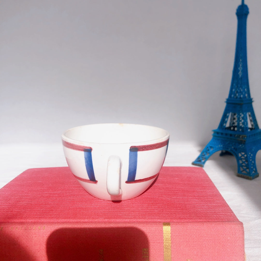 ディゴワンサルグミンヌ バスク柄 コーヒーカップ 『ルージュ・マリン』 フランスアンティーク食器 フランス蚤の市・ブロカント バスク柄食器