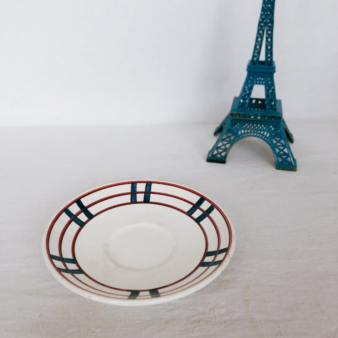 ジアン Gien 『BAYONNE』バスク柄 ソーサー/プレート レッド✕ブルー A フランスアンティーク・食器・皿・プレート ブロカント