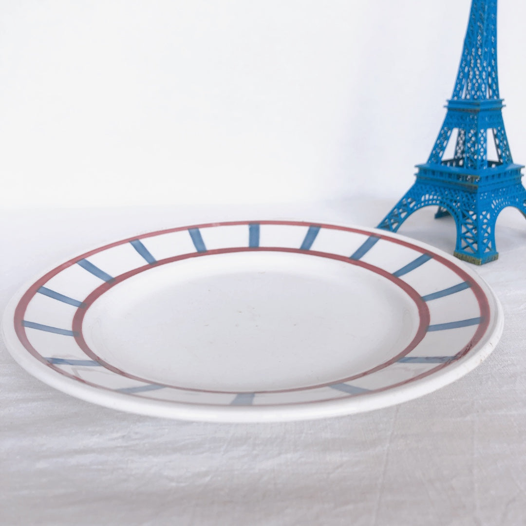 バドンヴィレー ディナープレート/平皿 23.8cm バスク柄 『レッド・ブルー』 フランスアンティーク食器 フランス蚤の市 ブロカント