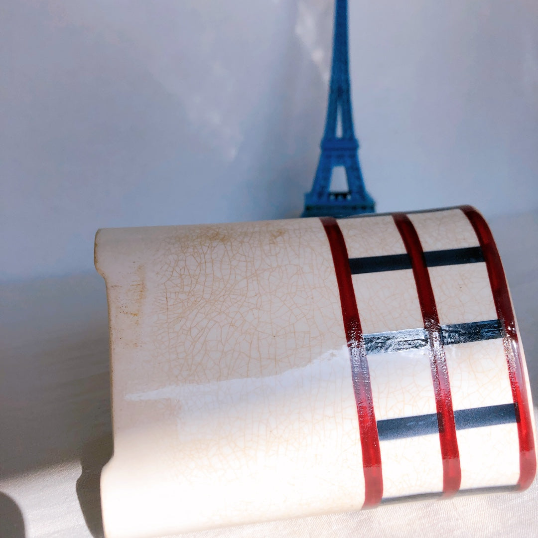 フランスアンティーク HBCM Béarn クレイユモントロー バスク柄 キャニスター「レッドxブルー」フランスアンティーク食器 ブロカント 蚤の市