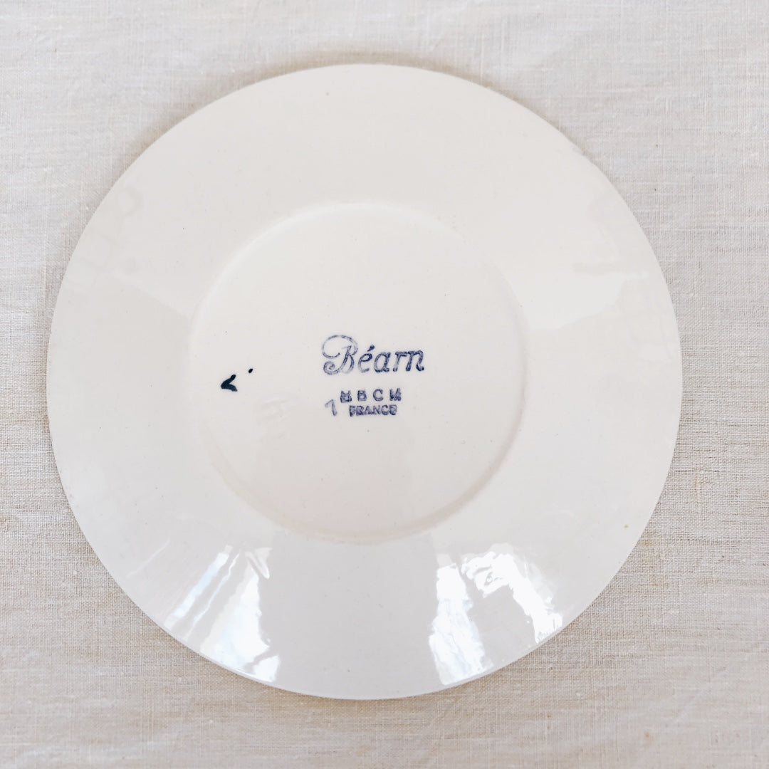 ご予約 クレイユモントロー HBCM Béarn バスク柄 カップ&ソーサー「イエローxブルー」A フランスアンティーク・食器・皿・プレート ブロカント