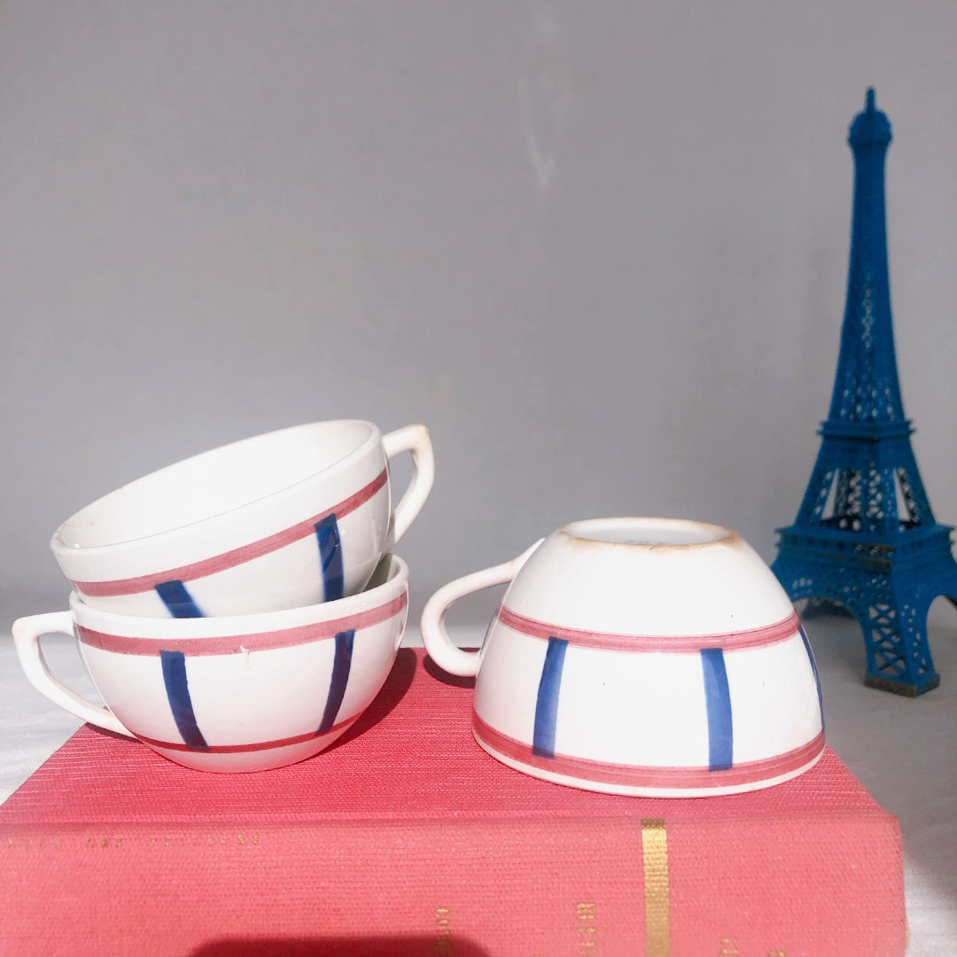 ディゴワンサルグミンヌ バスク柄 コーヒーカップ 『ルージュ・マリン』A フランスアンティーク食器 フランス蚤の市・ブロカント バスク柄食器
