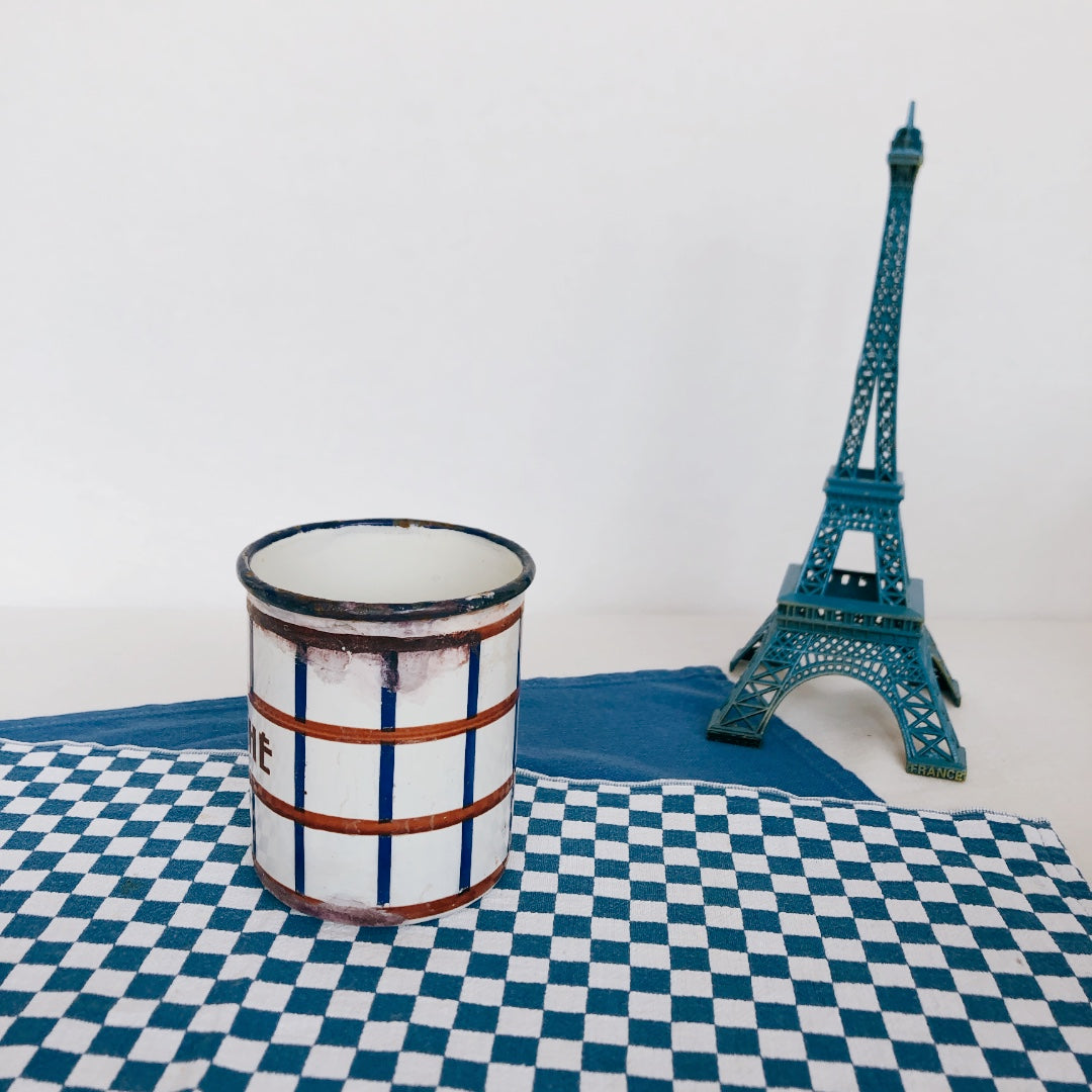 フランスアンティーク・ヴィンテージ バスク柄 ホーロー製キャニスター E フランスアンティーク/ビンテージ雑貨 ブロカント 蚤の市