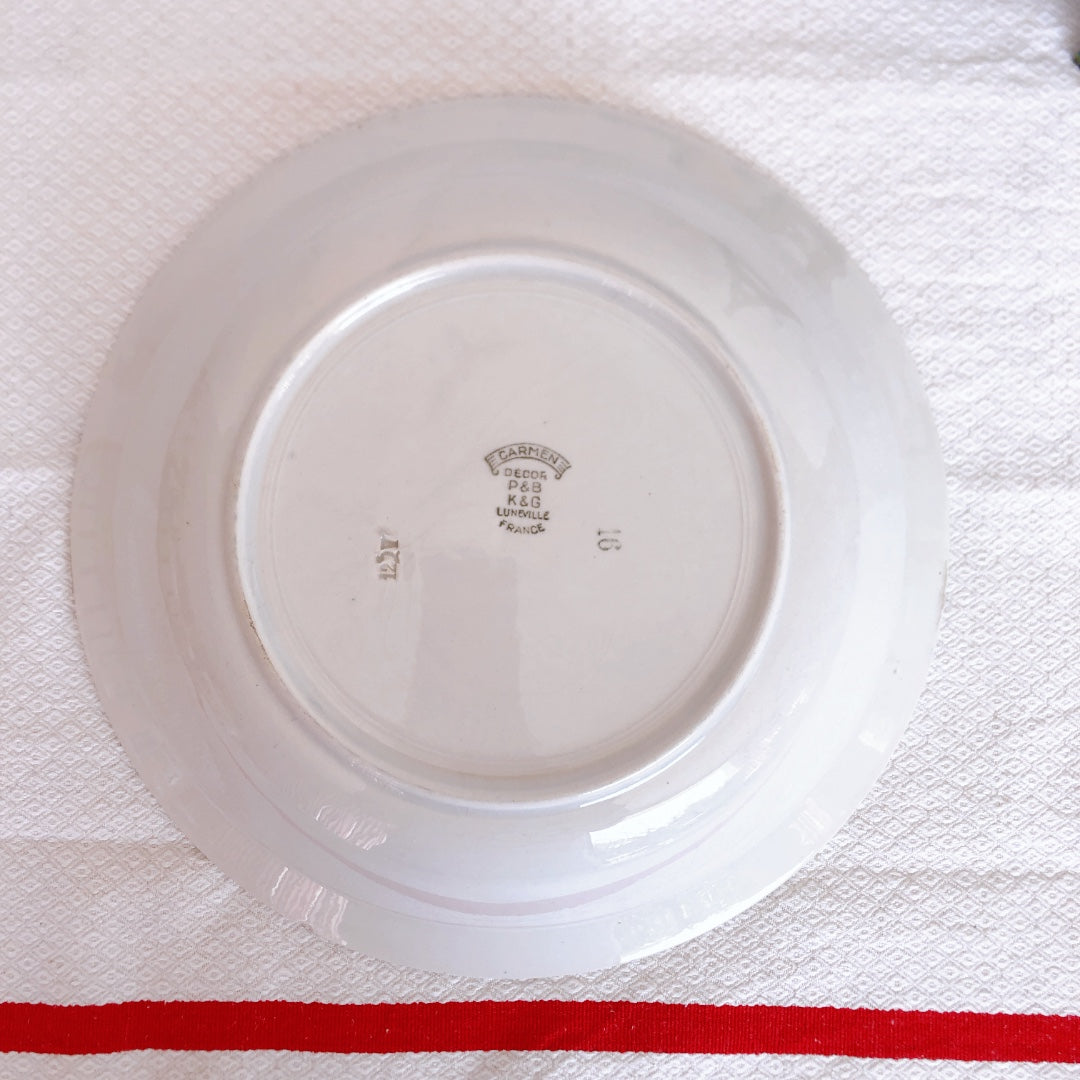 リュネビル バスク柄 大皿/大深皿/サラディエ トリコロールカラー フランスアンティーク食器 ブロカント 蚤の市