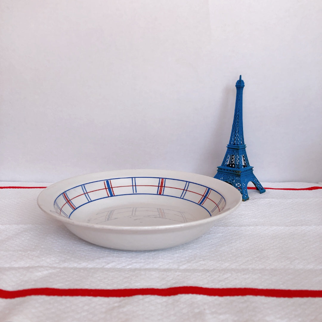 リュネビル バスク柄 大皿/大深皿/サラディエ トリコロールカラー フランスアンティーク食器 ブロカント 蚤の市