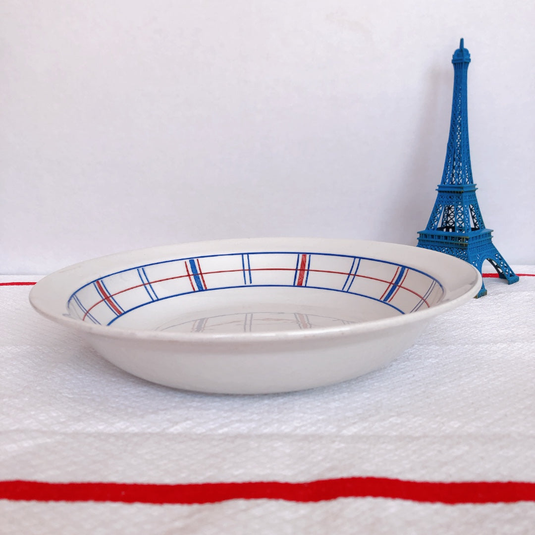 リュネビル バスク柄 大皿/大深皿/サラディエ トリコロールカラー フランスアンティーク食器 ブロカント 蚤の市