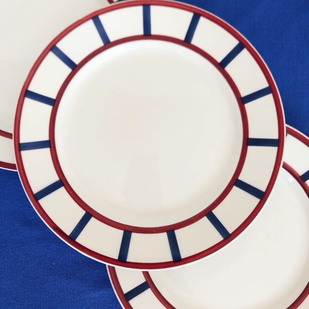 フランスアンティーク HBCM Béarn クレイユエモントロー バスク柄 デザート・サイドプレート「レッドxブルー」c フランスアンティーク食器 ブロカント 蚤の市