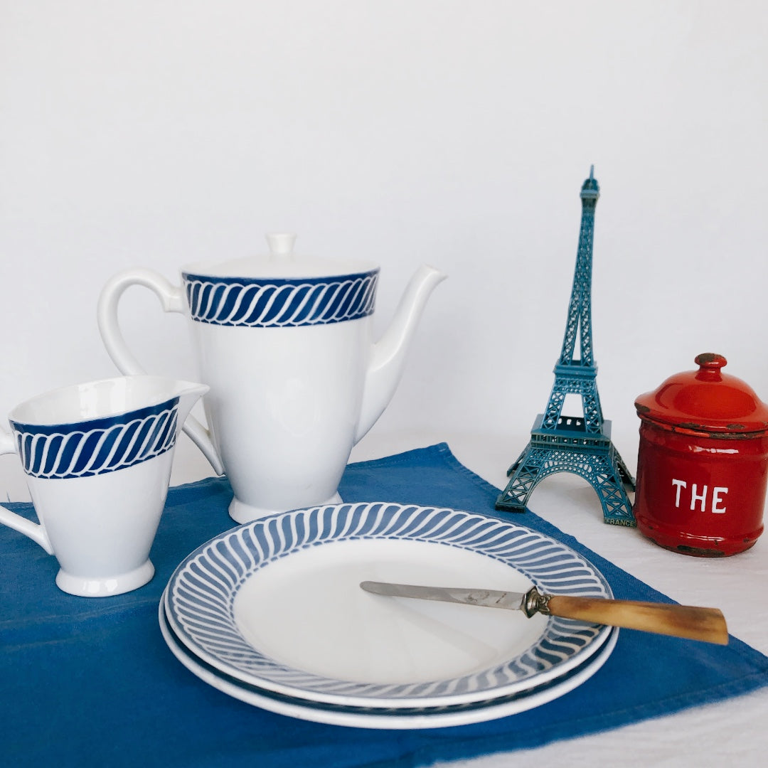 ディゴワンサルグミンヌ Digoin&sarregumines 平皿 ”JACQUOT” ブルー A フランスアンティーク食器 ブロカント 蚤の市