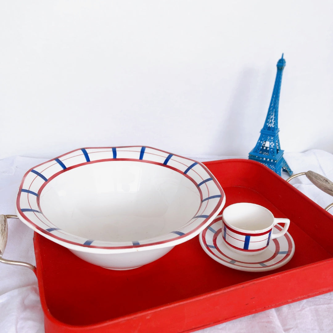 ディゴワンサルグミンヌ バスク柄 深皿/スーププレート FANDANGO『ルージュ・マリン』I フランスアンティーク食器 フランス 蚤の市