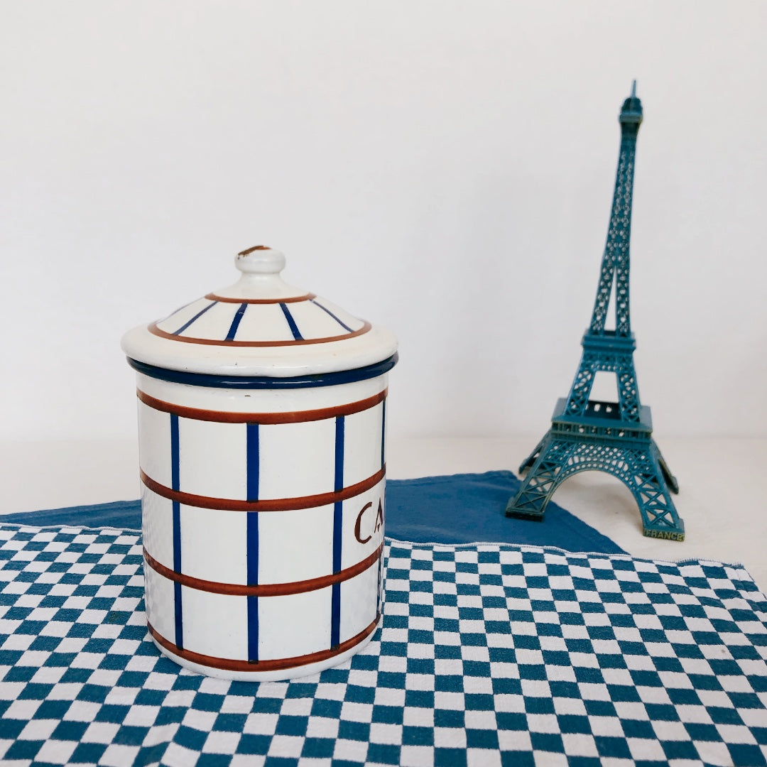 フランスアンティーク・ヴィンテージ バスク柄 ホーロー製キャニスター C フランスアンティーク/ビンテージ雑貨 ブロカント 蚤の市