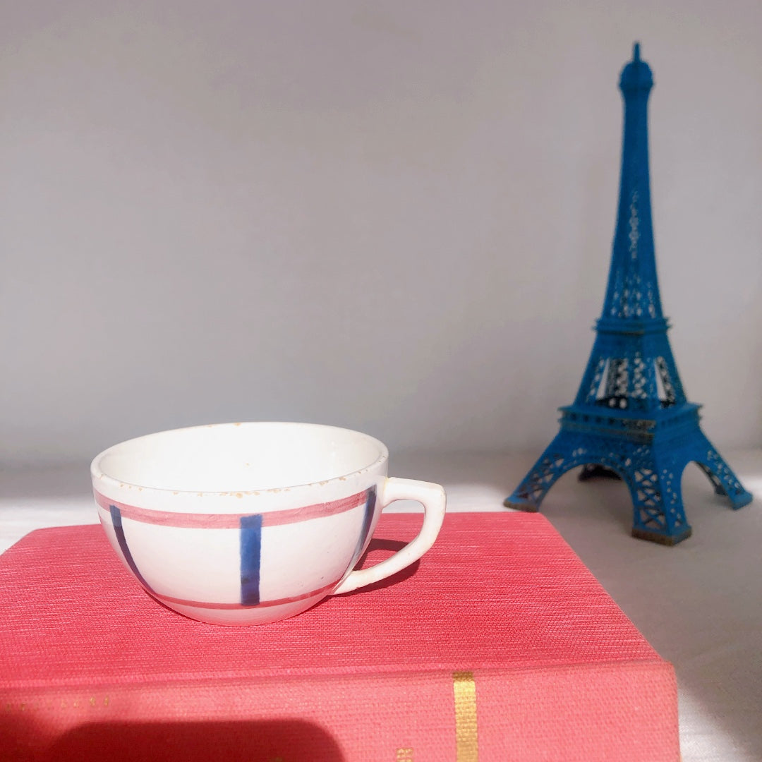 ディゴワンサルグミンヌ バスク柄 コーヒーカップ 『ルージュ・マリン』A フランスアンティーク食器 フランス蚤の市・ブロカント バスク柄食器