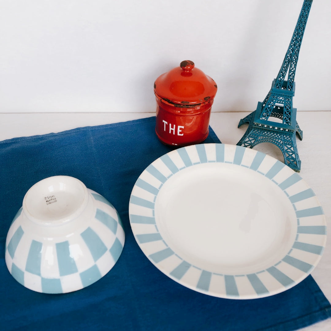 ご予約 ディゴワンサルグミンヌ Digoin&sarregumines 平皿 ブルー/水色 フランスアンティーク/ビンテージ食器 ブロカント 蚤の市